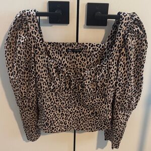 Zara Black and Tan Animal Print Blouse
